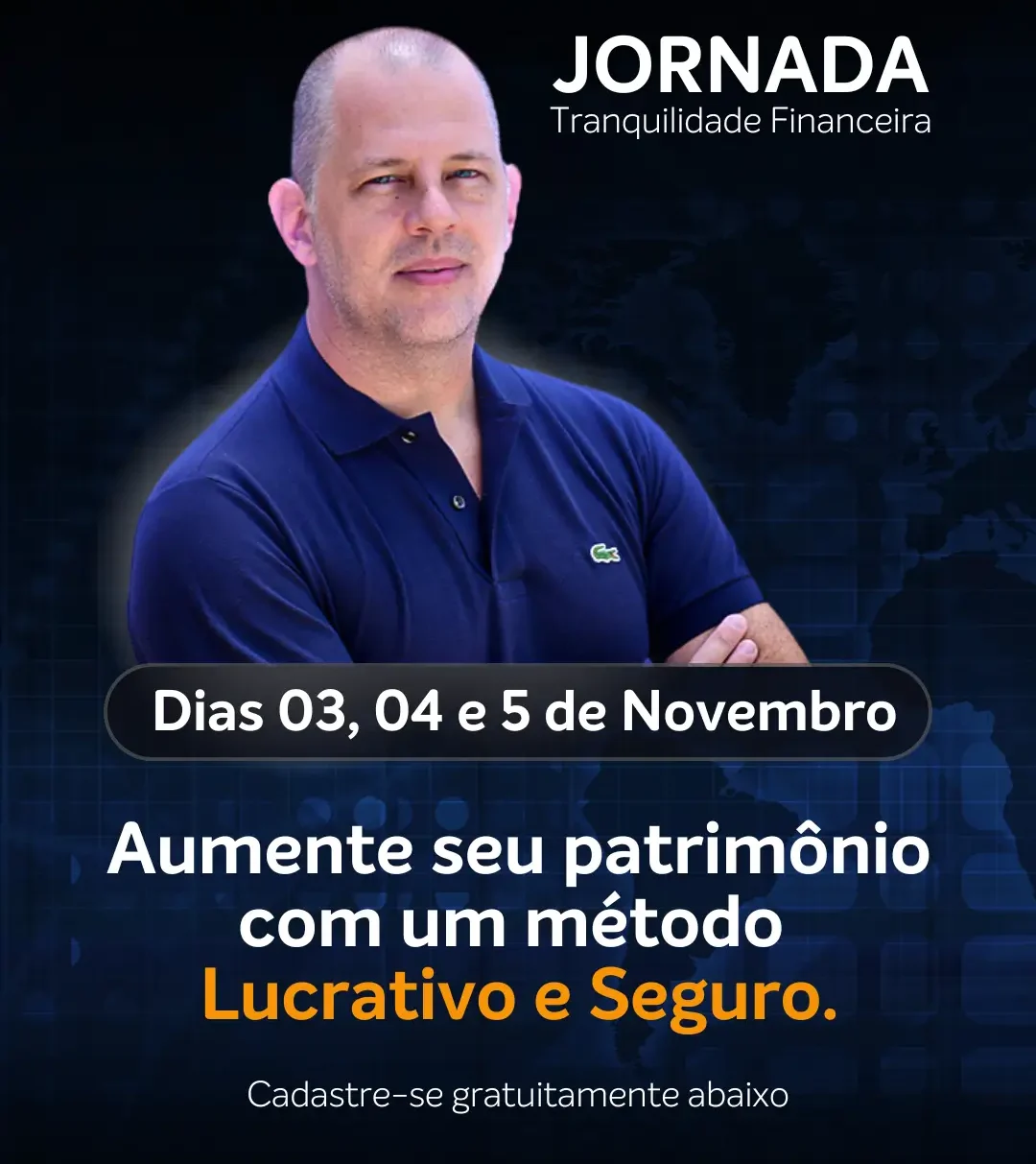Fabrício Peruzzo mostrando apresentando a Jornada Tranquilidade Financeira. Evento que mostra como formar patrimônio